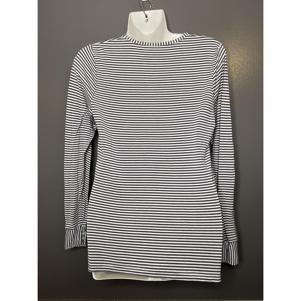 WonderWink Shirt Womens Small Gray Stripe Long Sleeve Crew Neck Stretch Top - Picture 7 of 10